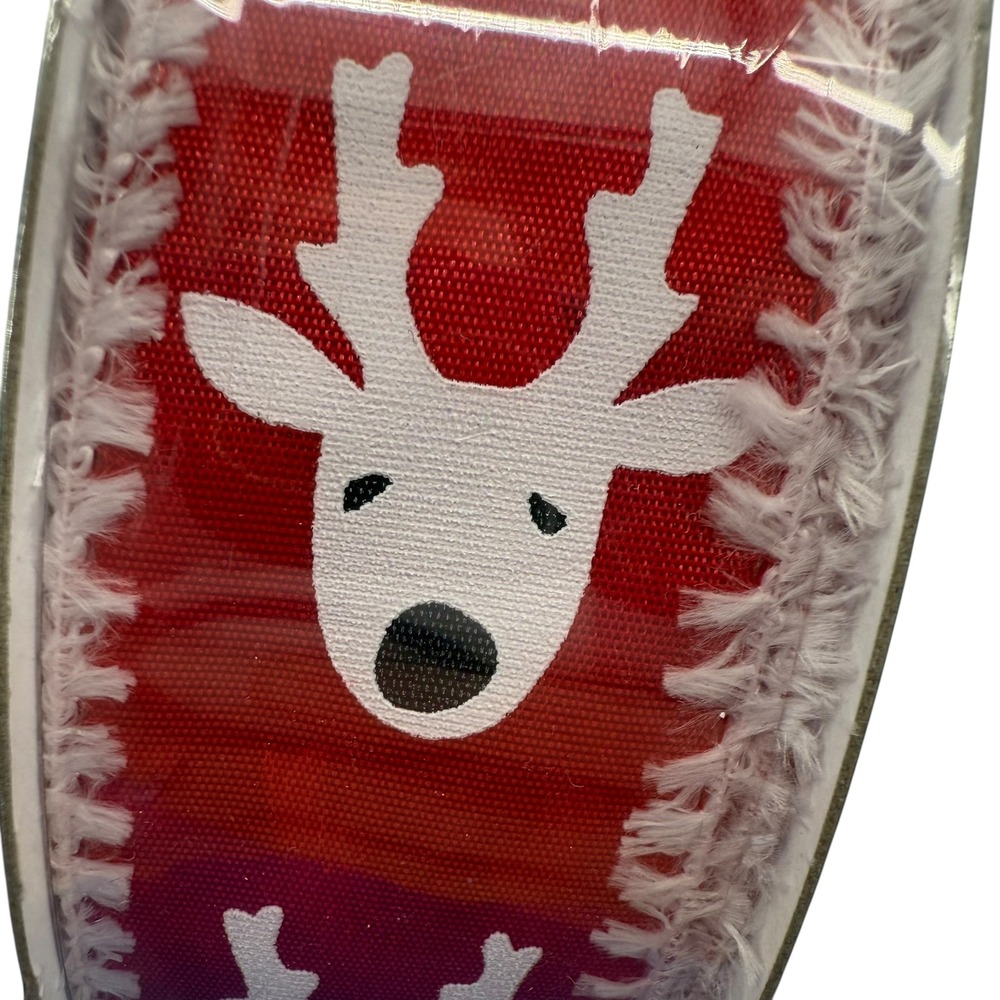 Red Reindeer Christmas Premium Ribbon Wired Edge 1.5" x 50 Yards Craft Holiday